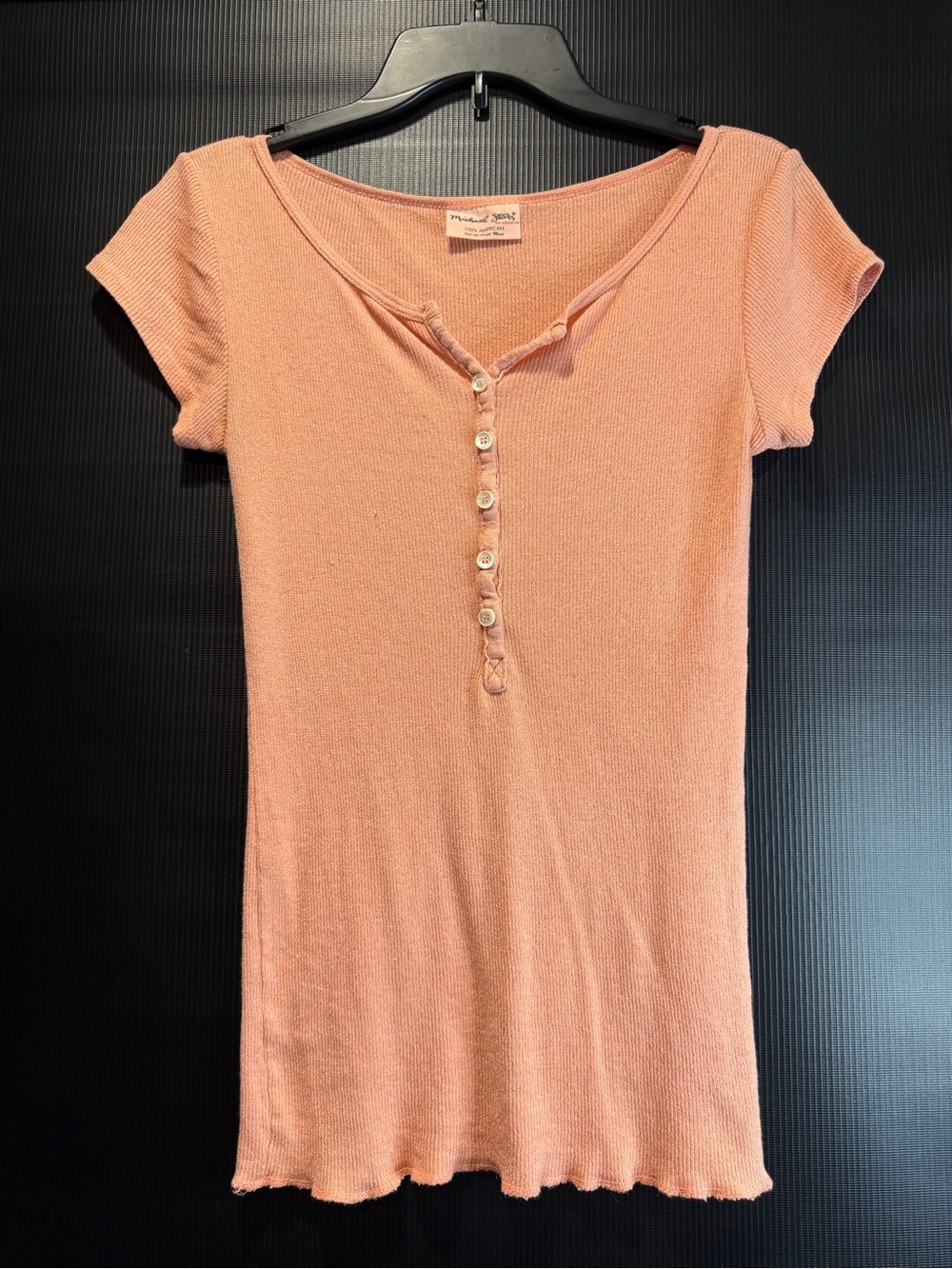 Michael Stars Peach Short Sleeve Henley Ribbed Tee